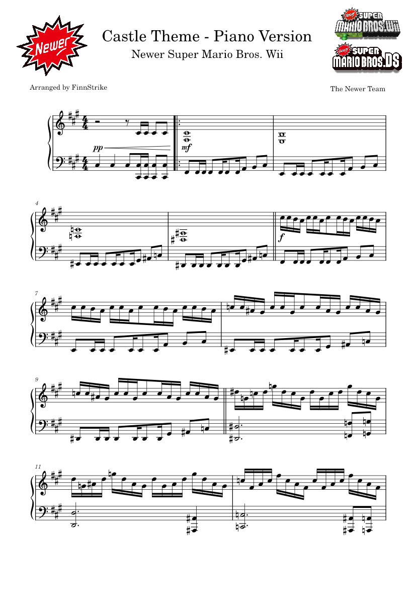 Castle Theme (Piano Version) - Newer Super Mario Bros. Wii Sheet music ...