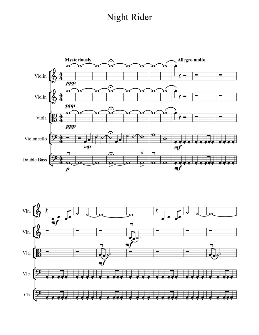 Night Rider Sheet music for Violin, Viola (Mixed Trio) | Musescore.com