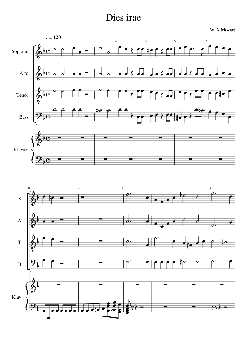Dies irae Mozart Requiem KV 626 Tenor Sheet music for Piano, Soprano, Alto,  Tenor & more instruments (Mixed Quintet) | Musescore.com