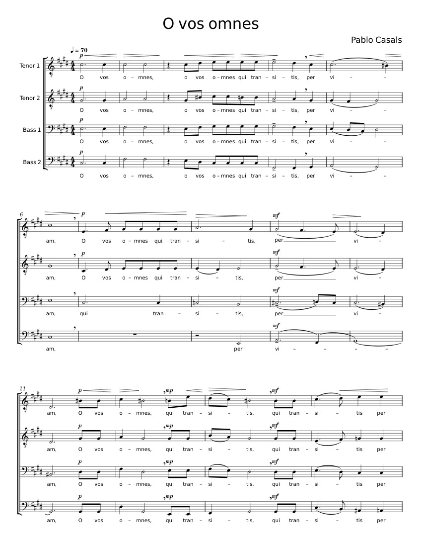 O Vos Omnes - Pablo Casals Sheet music for Bass guitar, Synthesizer ...