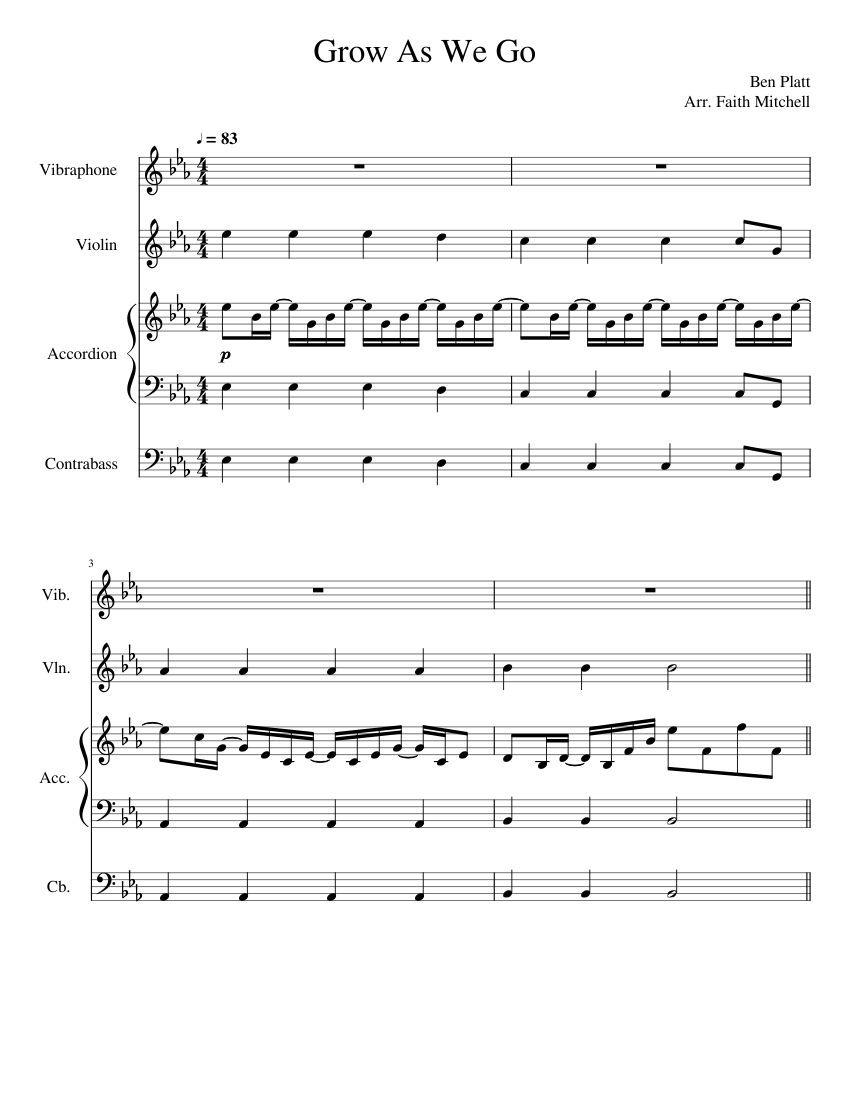 Grow_As_We_Go Sheet music for Accordion, Contrabass, Vibraphone, Violin ...