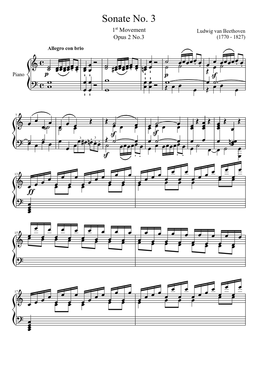 ソナタ第3番、第1楽章 楽譜 ピアノ (ソロ) | MuseScore.com
