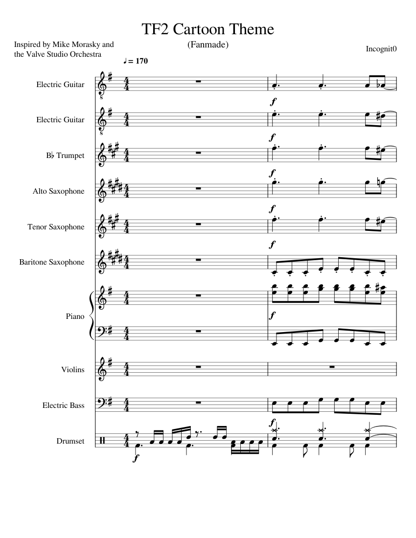 TF2 Cartoon Theme Sheet music for Piano, Saxophone alto, Saxophone tenor,  Saxophone baritone & more instruments (Mixed Ensemble) | Musescore.com