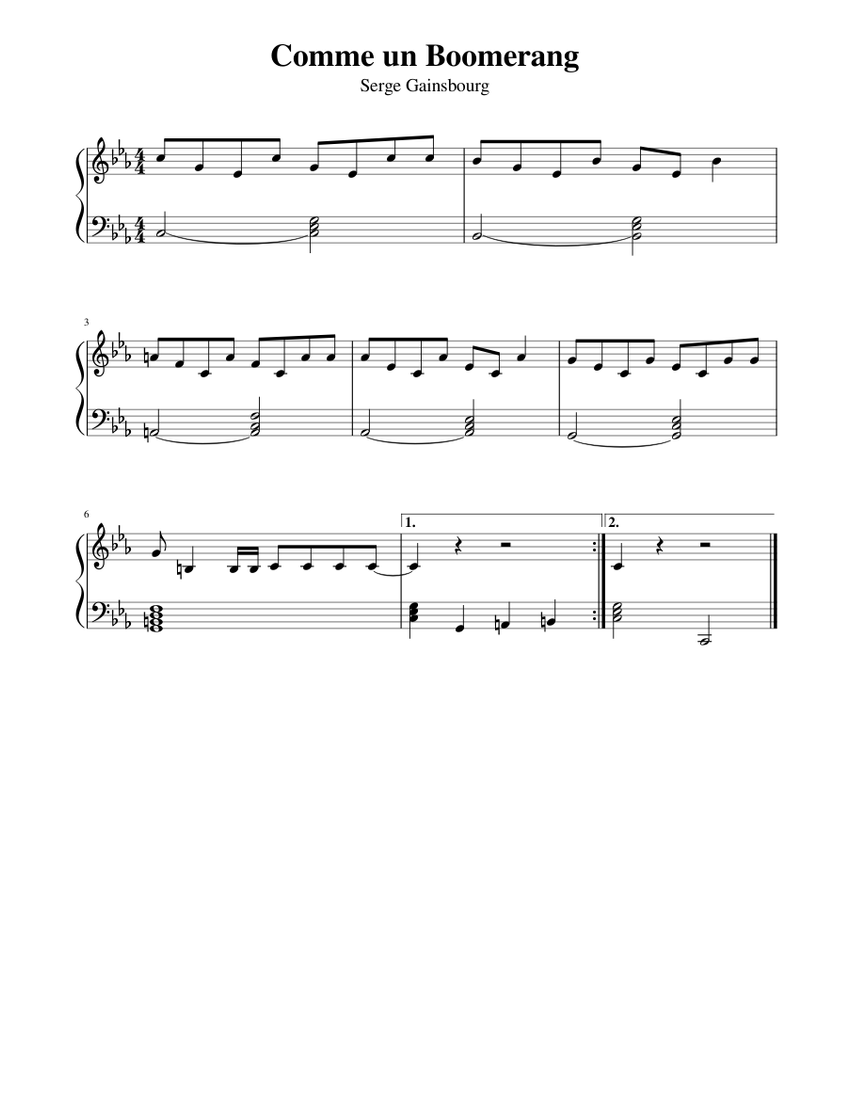 Comme Un Boomerang Serge Gainsbourg Sheet Music For Piano Solo Musescore Com Подбор аккордов для песни serge gainsbourg comme un boomerang. serge gainsbourg sheet music for piano