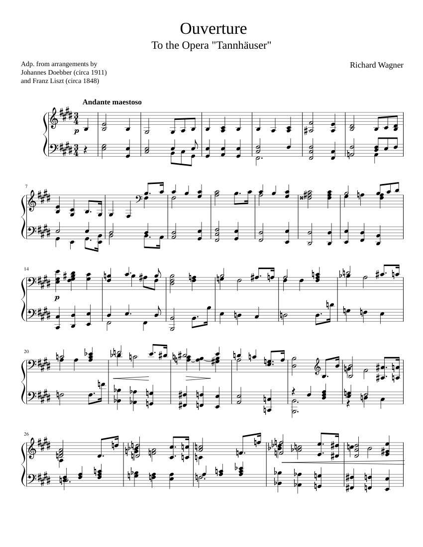 Wagner Tannhäuser Overture (Piano solo) Sheet music for Piano (Solo) |  Musescore.com