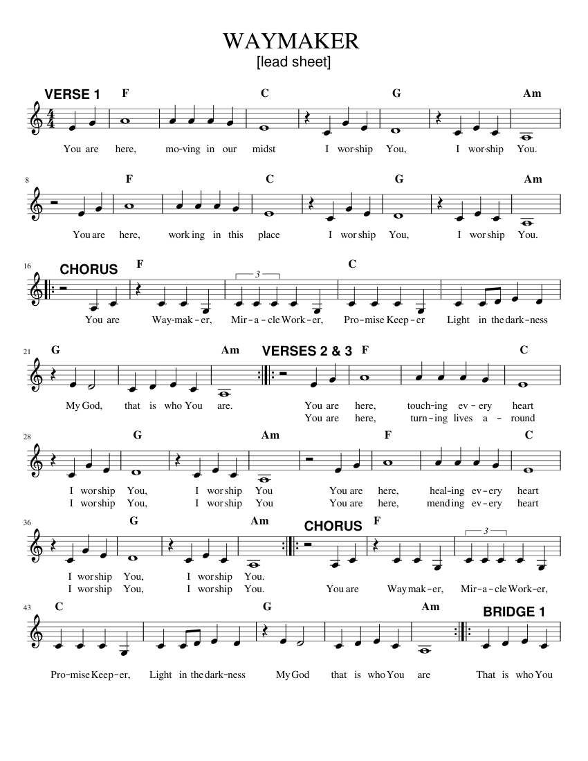 WAYMAKER (lead sheet; easy key) Sheet music for Piano (Piano-Voice-Guitar)  | Musescore.com