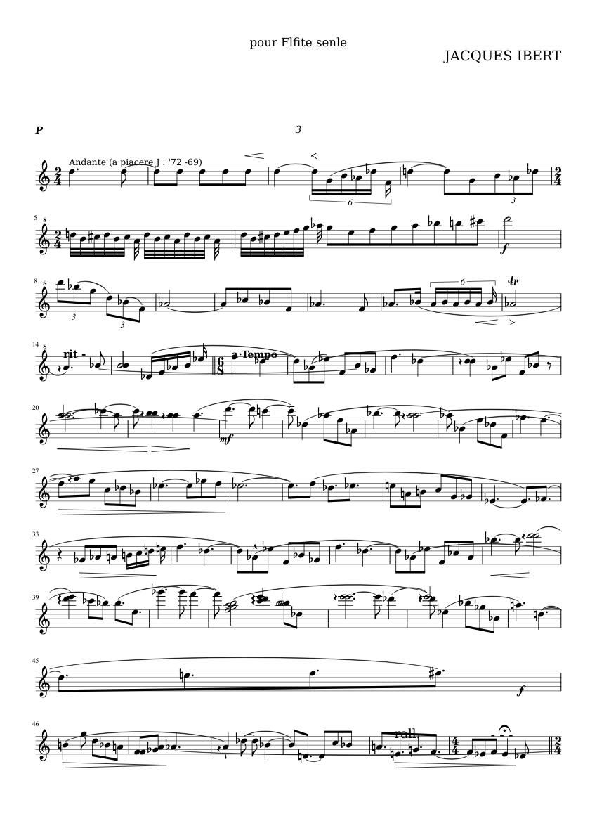 Jacques Ibert - Piece pour flute seule Sheet music for Vocals (Solo) |  Download and print in PDF or MIDI free sheet music | Musescore.com