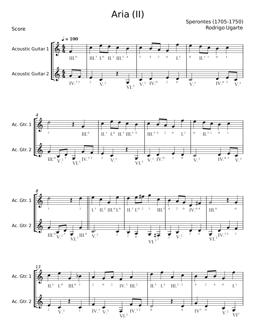 Aria - Sperontes Sheet Music with Chords for Guitar (Mixed Duet ...