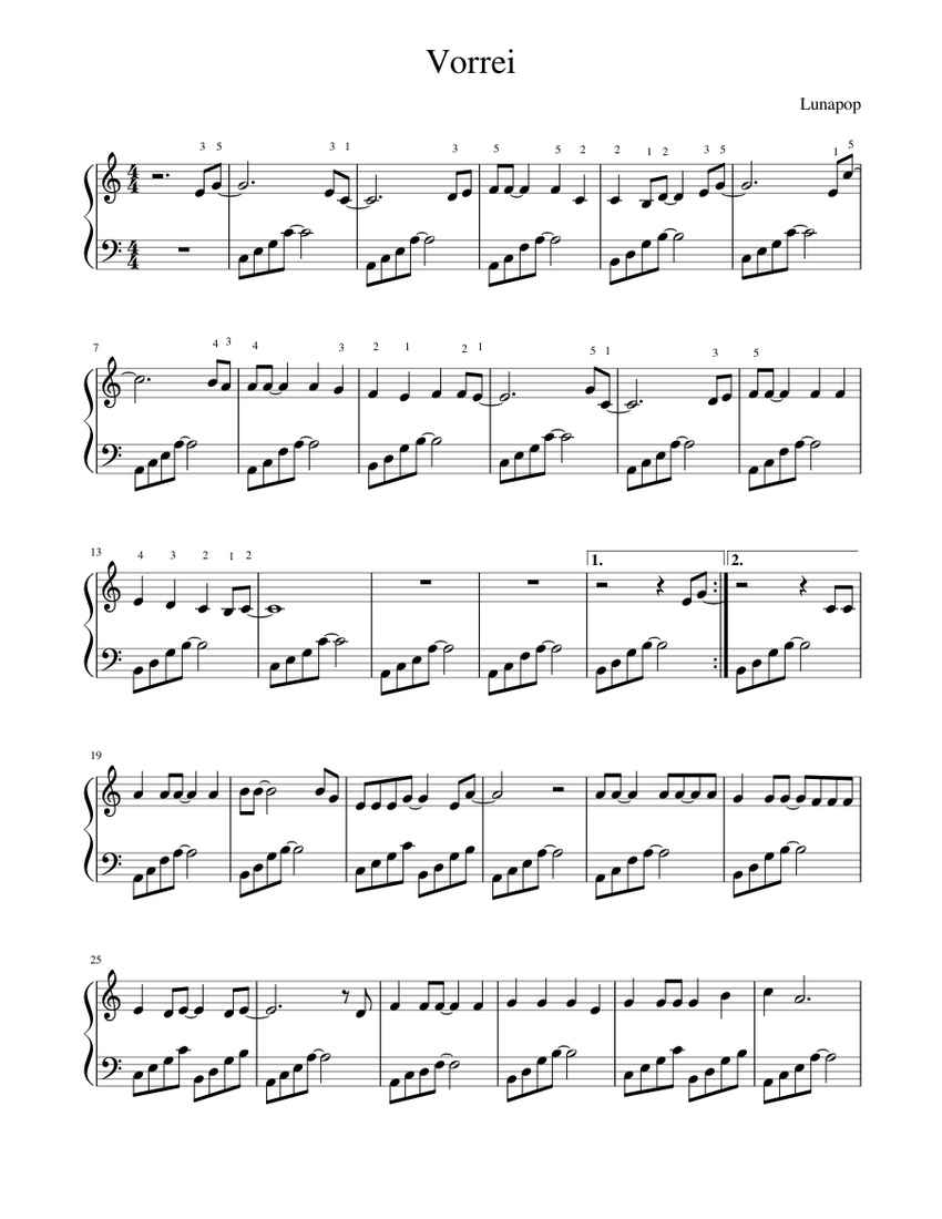 Vorrei - Lunapop Sheet music for Piano (Solo) | Musescore.com
