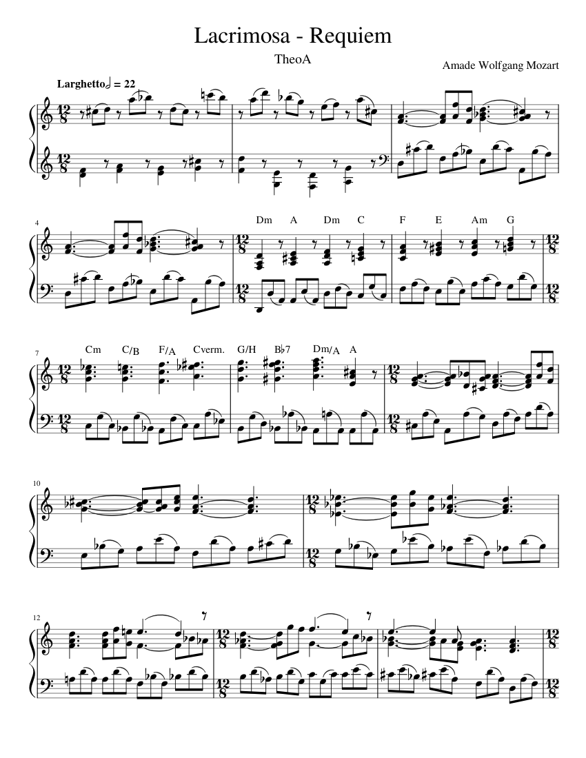 Lacrimosa – Wolfgang Amadeus Mozart Lacrimosa easy Sheet music for ...