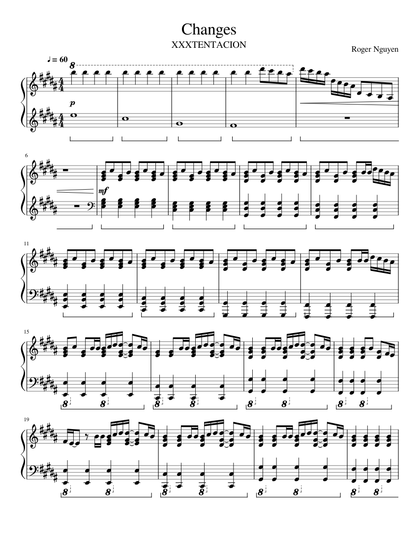 Xxxtentacion Changes Sheet Music For Piano Solo Musescore Com - changes roblox piano sheet