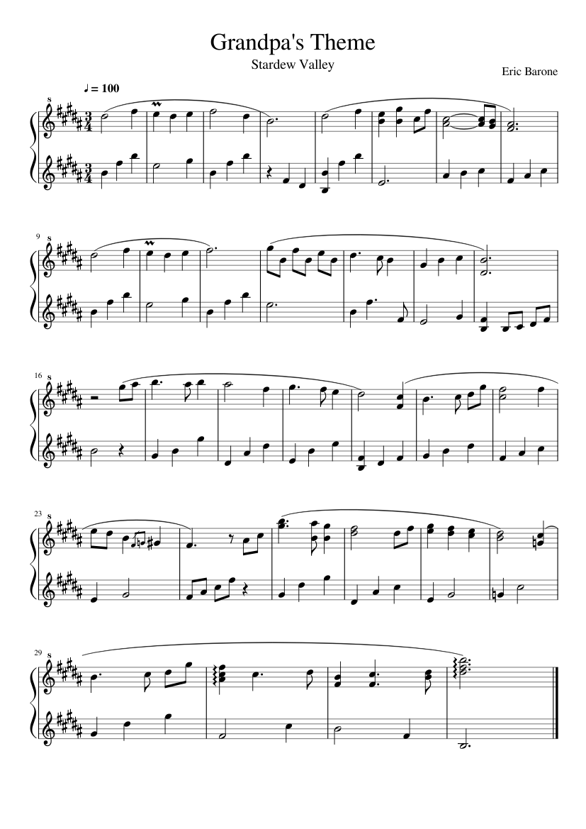 Stardew Valley - Grandpa's Theme Sheet music for Piano (Solo) |  Musescore.com