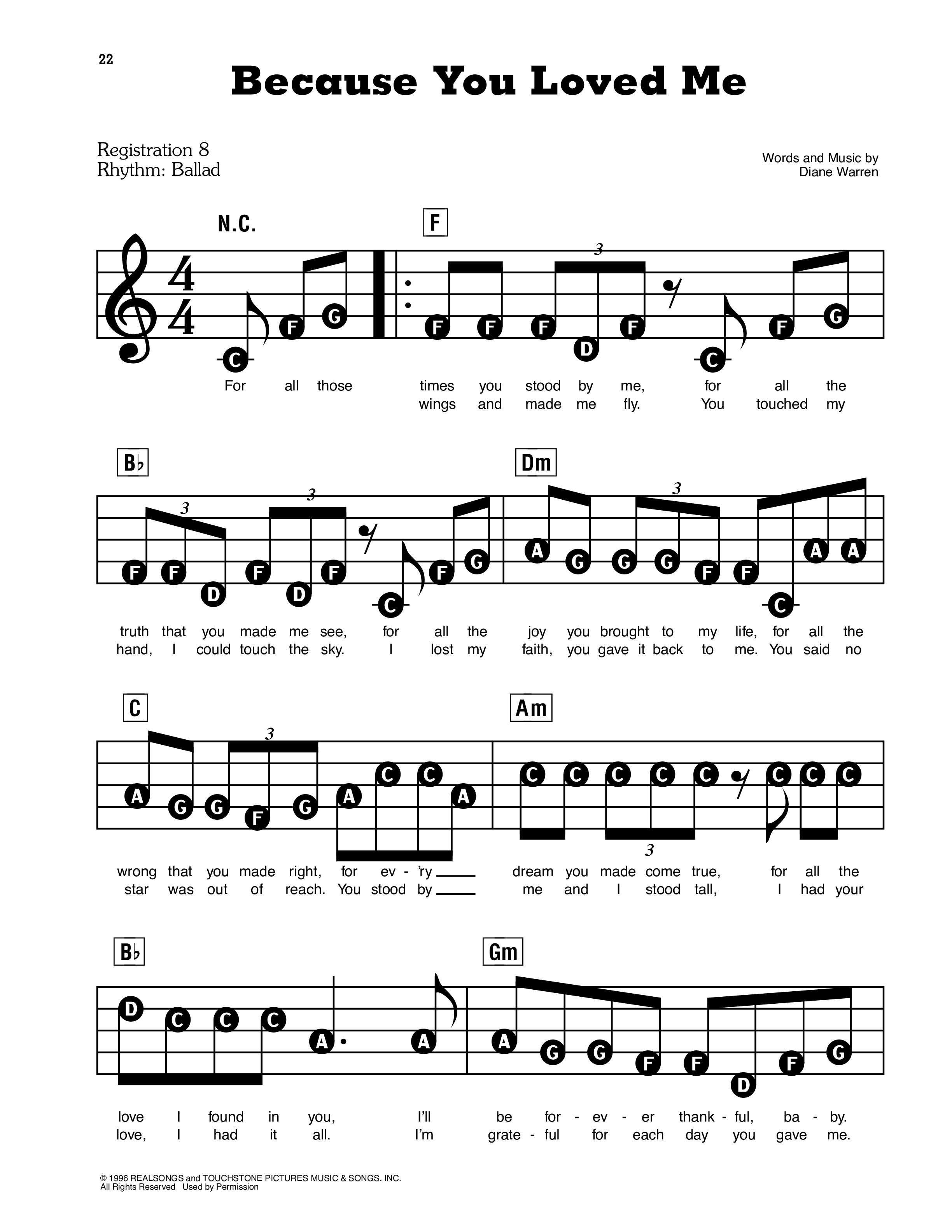 Play Official version of Because you loved me Sheet Music by Céline ...