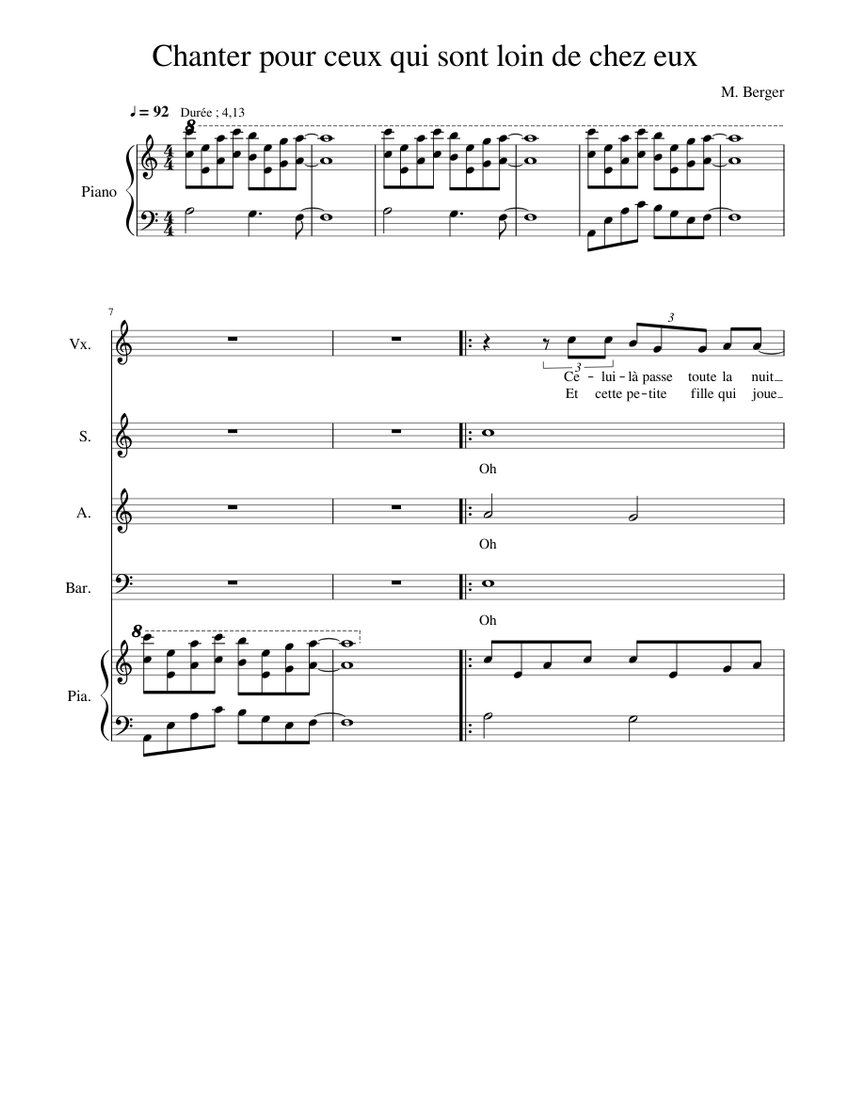 Chanter pour ceux qui sont loin de chez eux Sheet music for Piano, Soprano,  Alto, Vocals & more instruments (SATB) | Musescore.com
