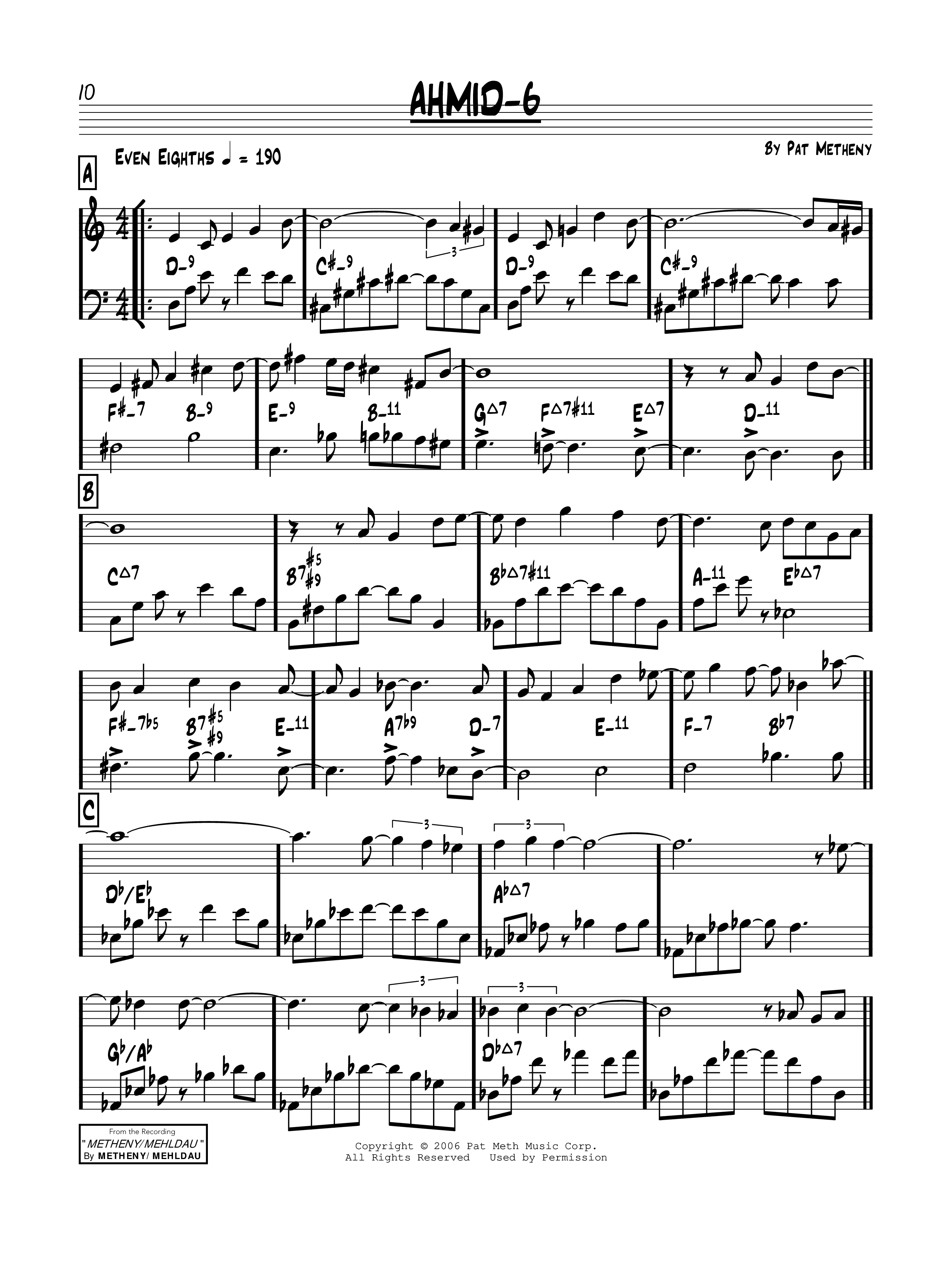 Play Official version of AHMID-6 Sheet Music by Pat Metheny for