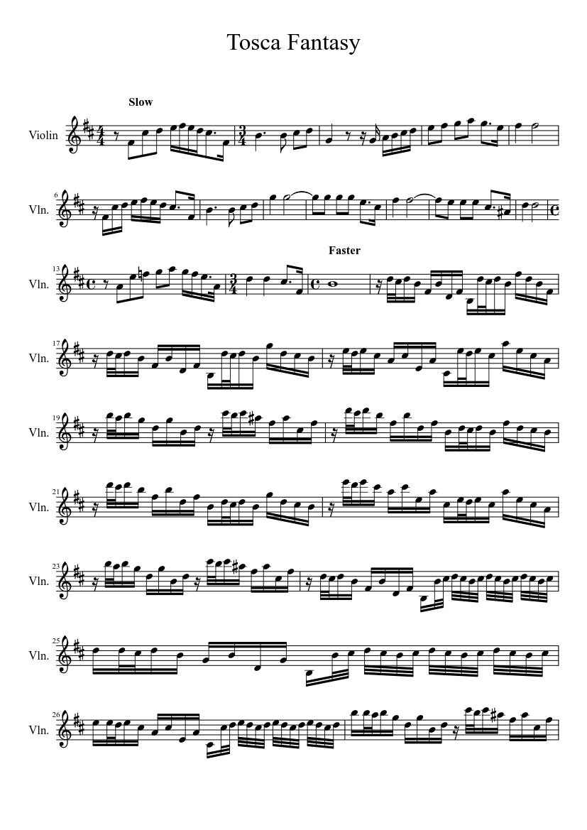 Tosca Fantasy Sheet Music for Violin (Solo) | MuseScore.com