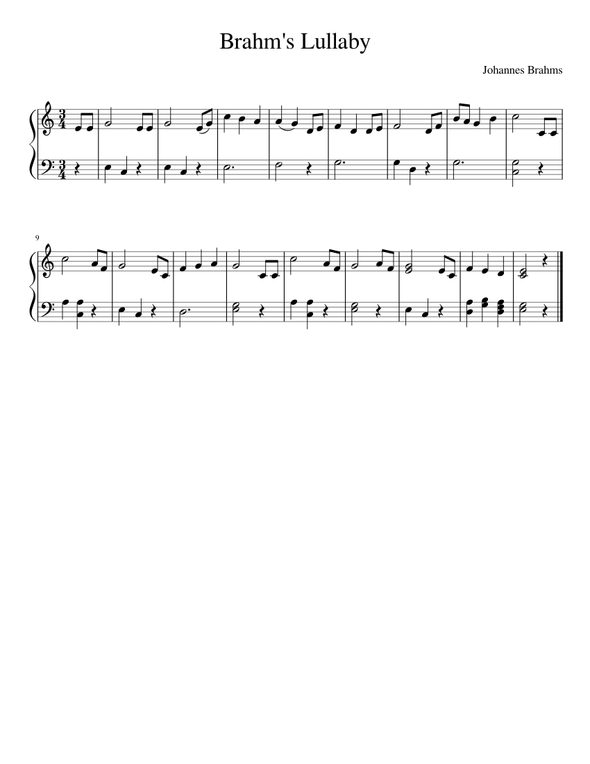 Brahms' Lullaby Sheet music for Piano (Solo) Easy | Musescore.com