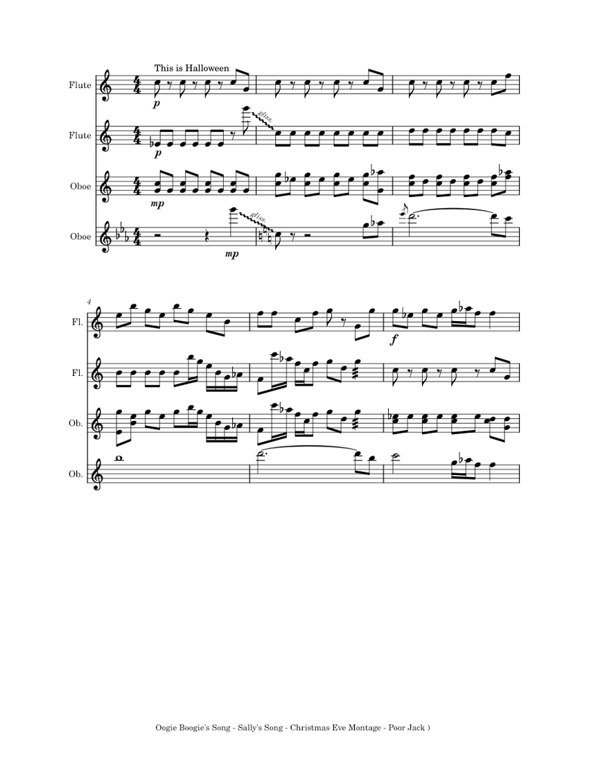 The Nightmare Before Christmas Medley Sheet music for Flute, Oboe