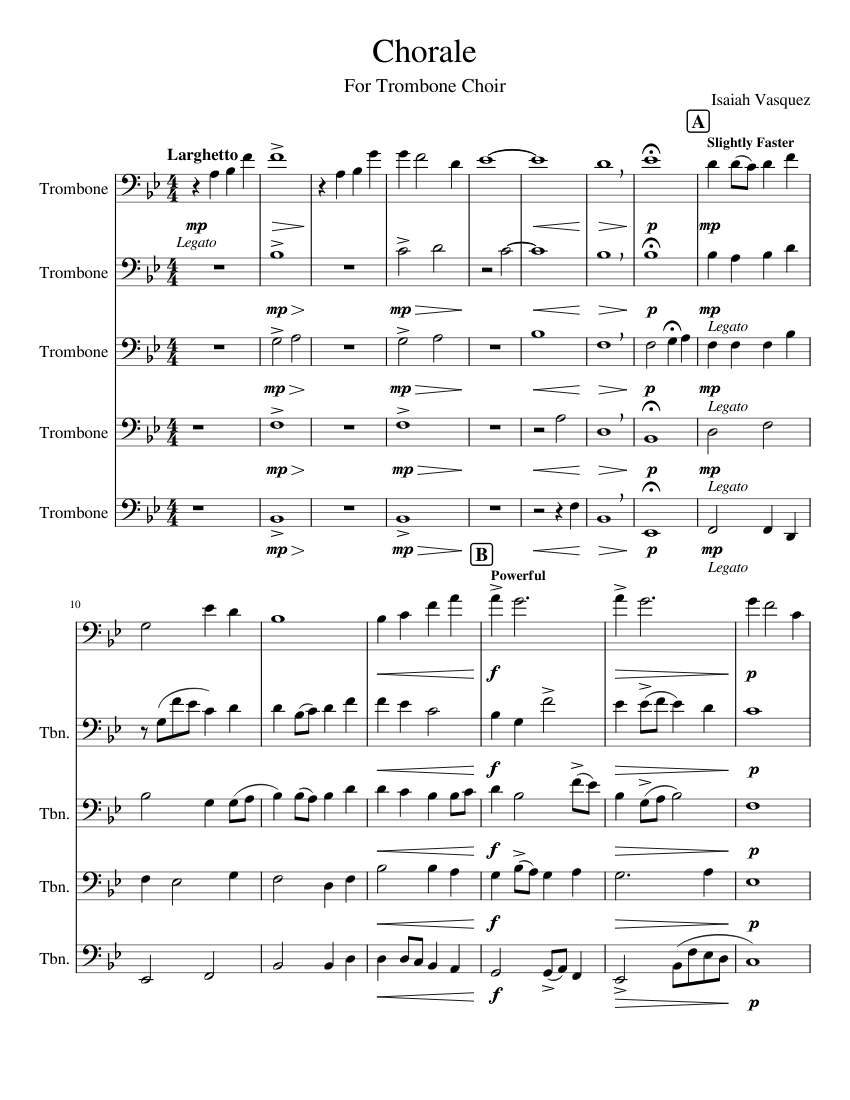 Chorale Sheet music for Trombone (Brass Ensemble) | Musescore.com