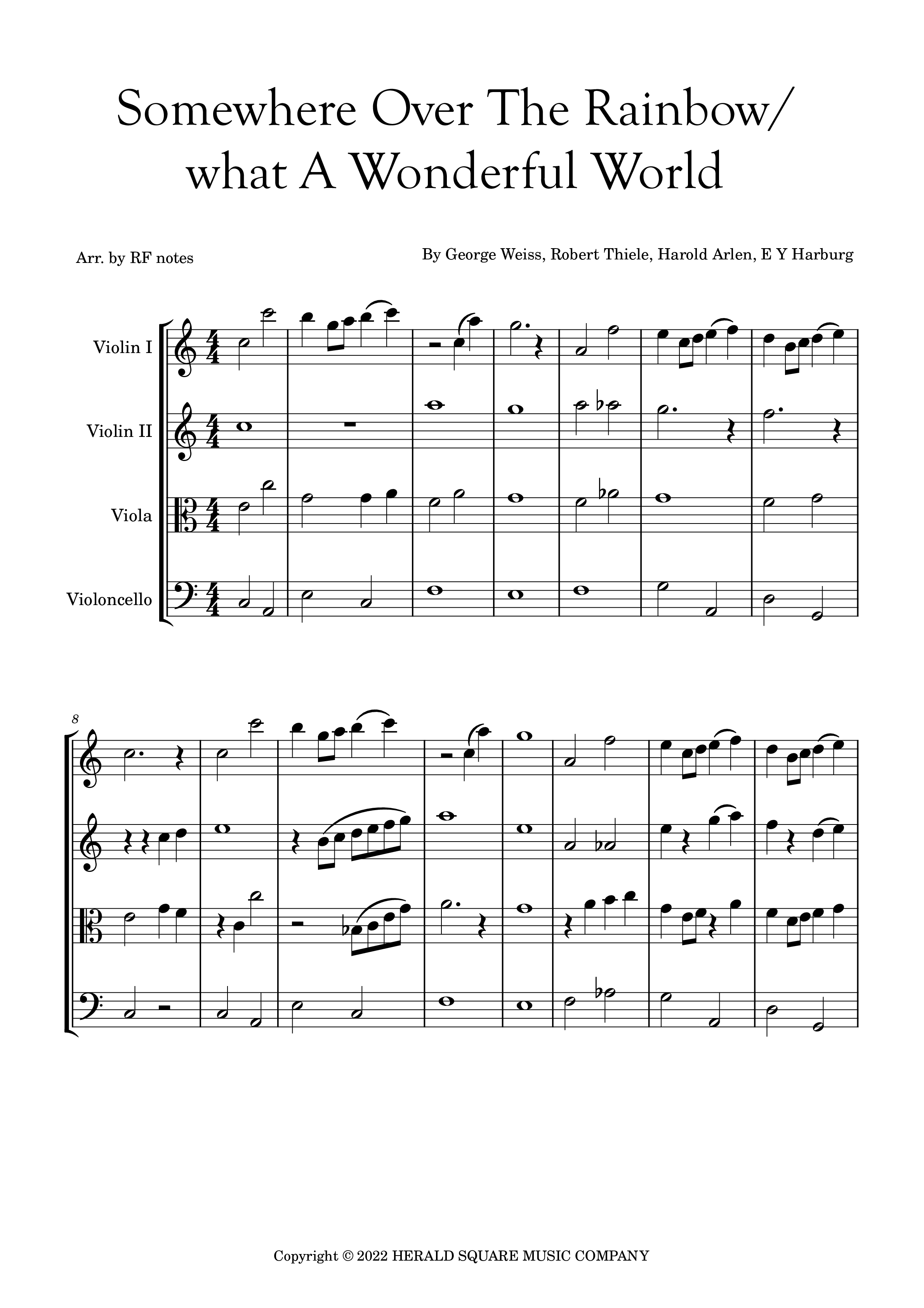 Play Official version of Over the Rainbow Sheet Music by Harold Arlen for Violin, Viola, Cello ...