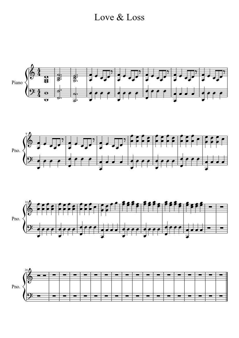 Two steps from hell-Love & Loss (Incomplete) Sheet Music for Piano