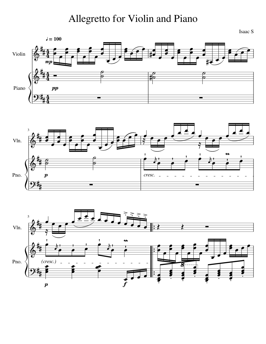Allegretto for Violin and Piano Sheet music for Piano, Violin (Solo ...
