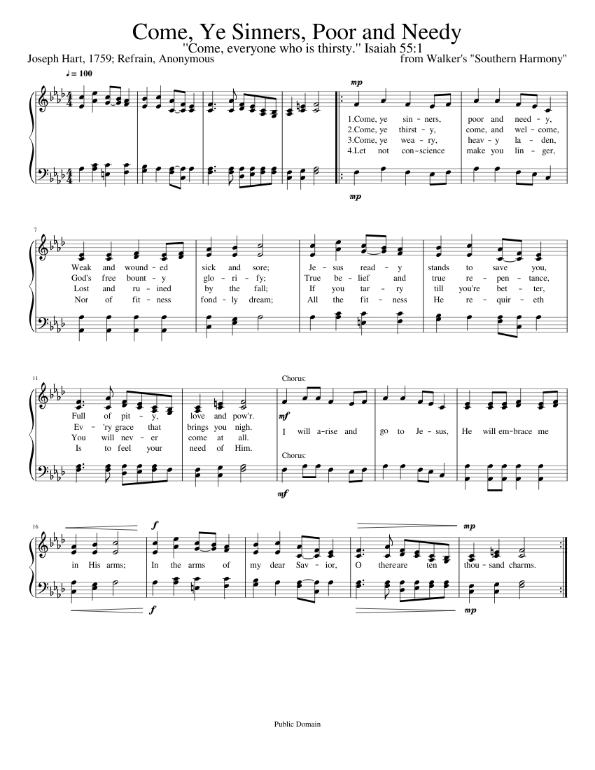 Come Ye Sinners Poor and Needy Sheet music for Piano (SATB) | Musescore.com