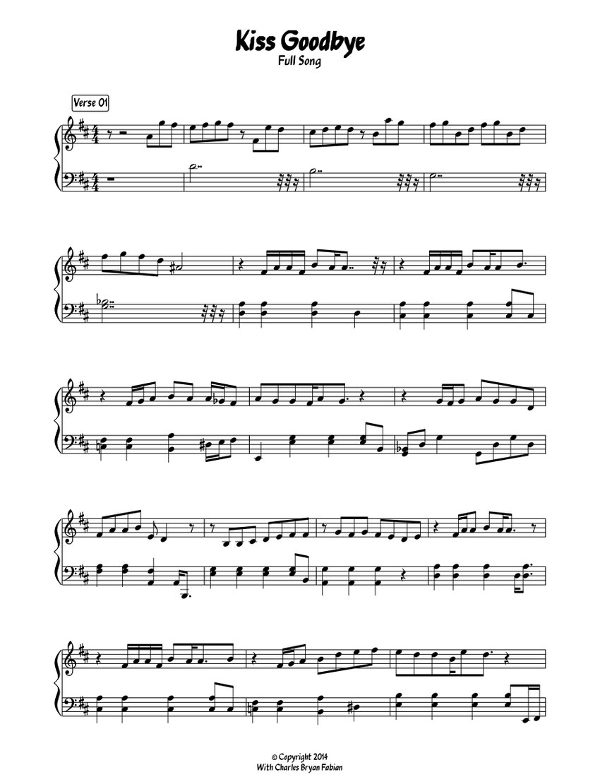 Kiss Goodbye Without Lyrics Sheet Music For Piano Solo Musescore Com