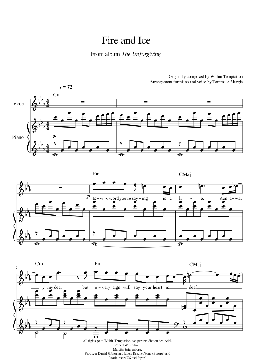 Fire and Ice (Within Temptation) Sheet music for Piano, Vocals (Solo) |  Musescore.com
