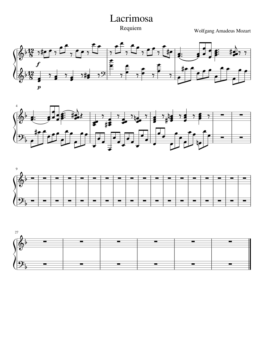 Lacrimosa Sheet Music for Piano (Solo) easy | MuseScore.com