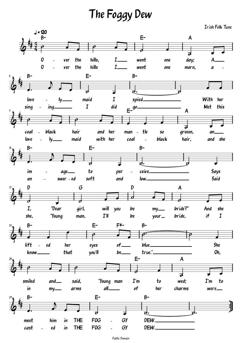 The Foggy Dew --Traditional Folk Song (Lead sheet with lyrics ) Sheet ...