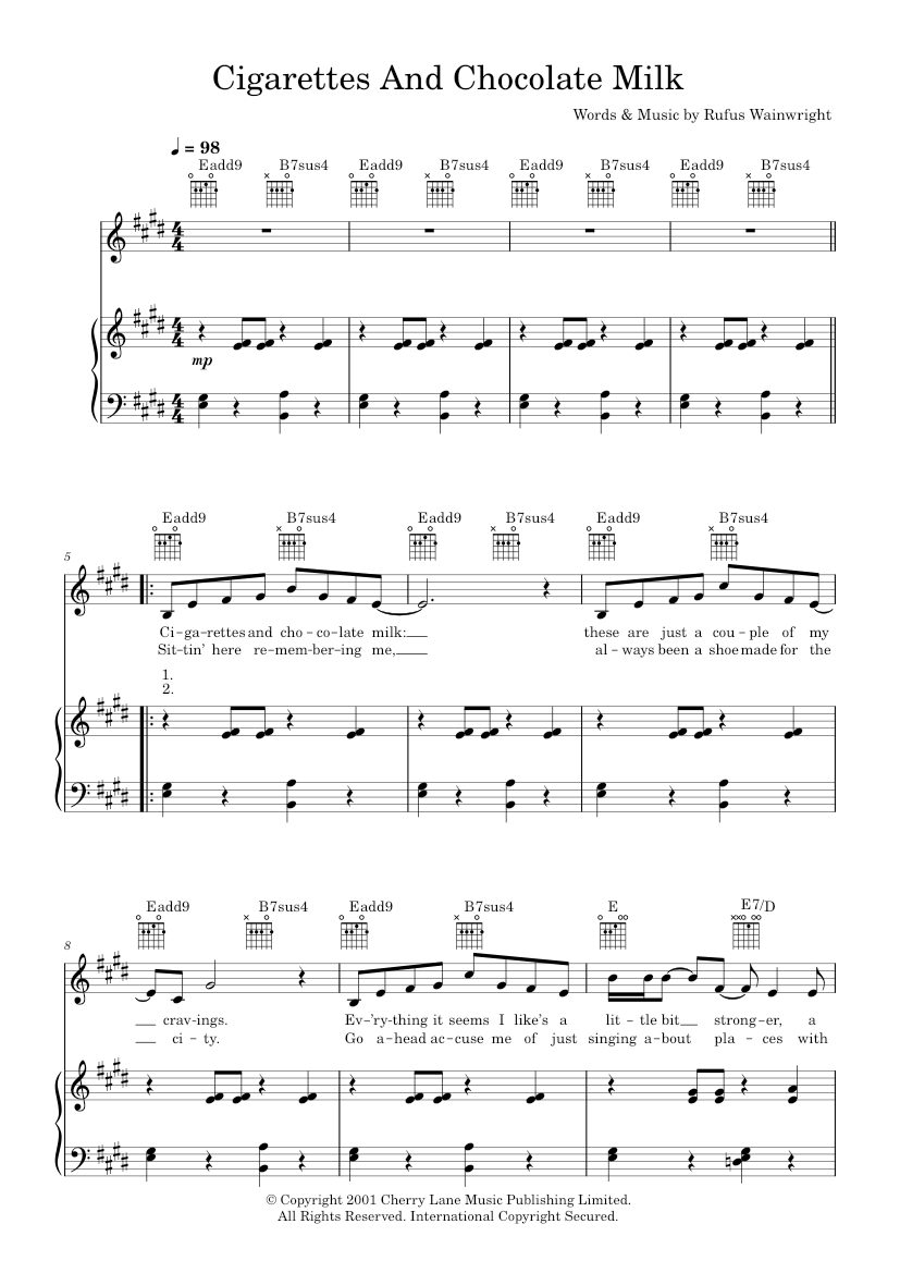 cigarettes and chocolate milk Sheet music for Piano, Vocals Music