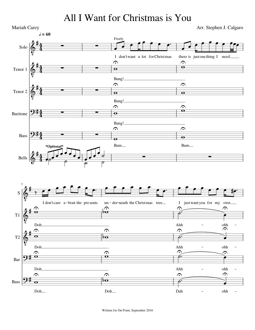 All I Want for Christmas is You - Mariah Carey (TTBB) Sheet music for Piano,  Crotales (Mixed Ensemble) | Musescore.com