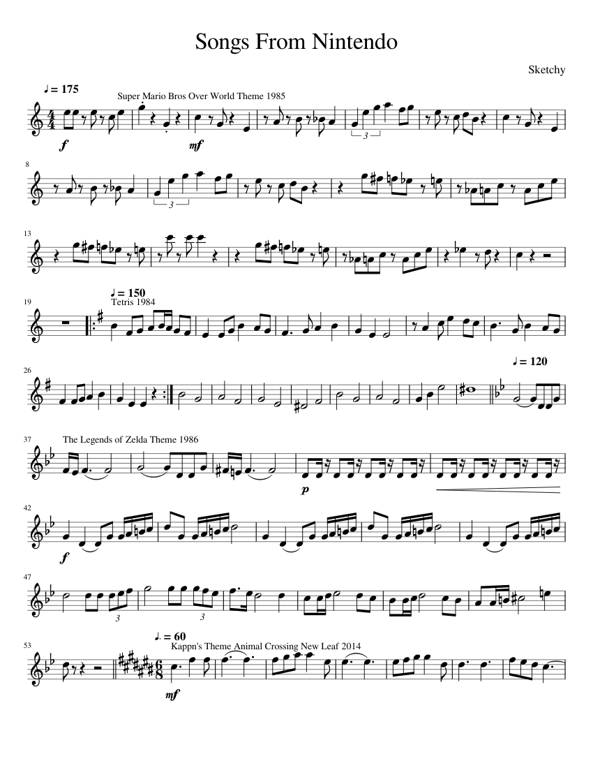Songs From Nintendo Sheet music for Saxophone alto (Solo) | Musescore.com