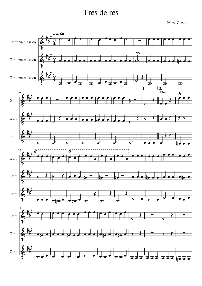 Tres de res Sheet music for Guitar (String Trio) | Musescore.com