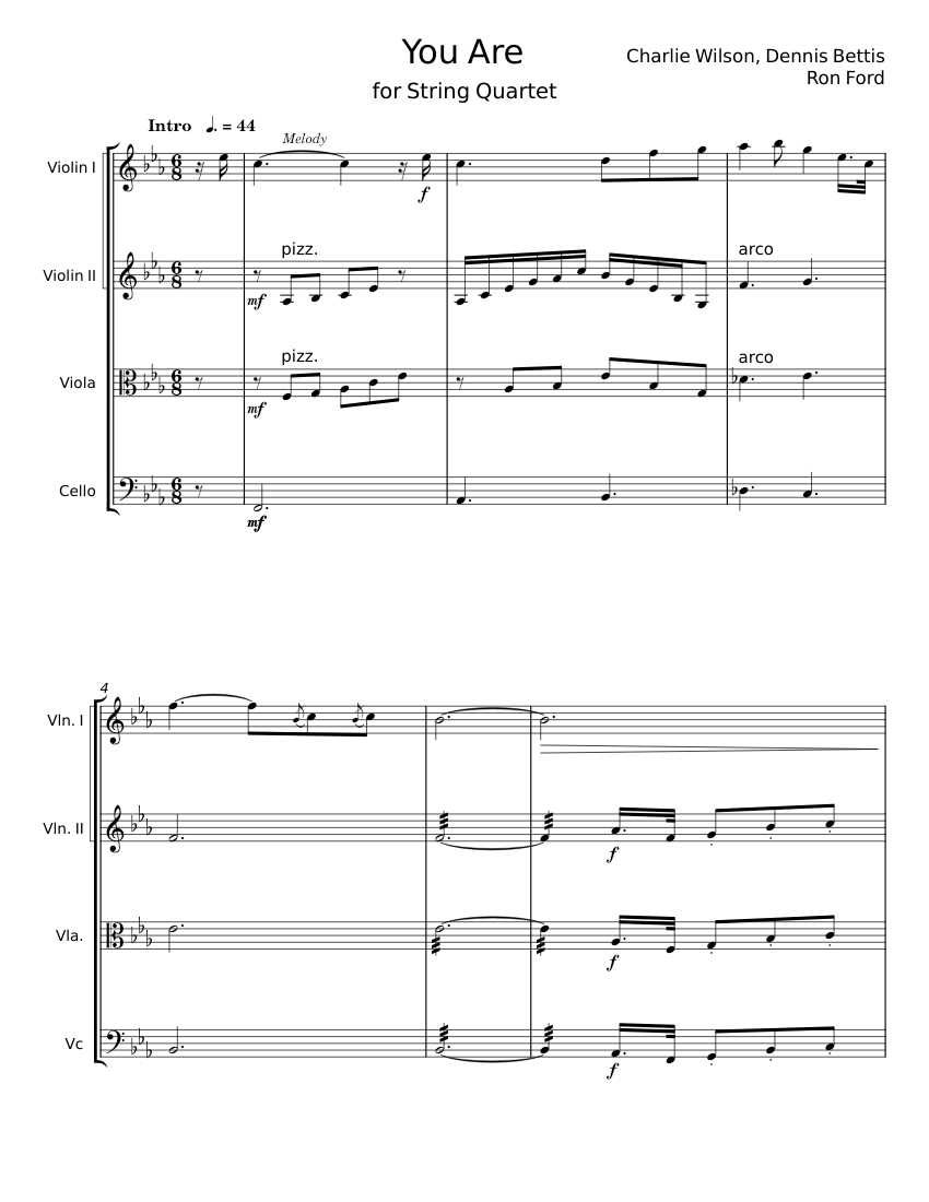 You Are Charlie Wilson;Dennis Bettis;Ron Ford Sheet music for Violin, Viola, Cello (String