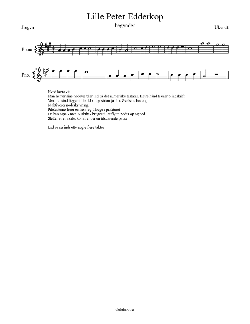 Lille Peter Edderkop Sheet music for Piano (Solo) | Download and print in  PDF or MIDI free sheet music | Musescore.com