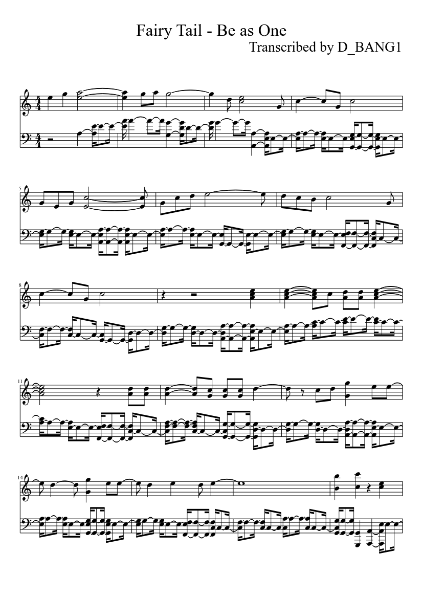 Fairy Tail Be As One Ending 6 Sheet Music For Piano Piano Duo Musescore Com