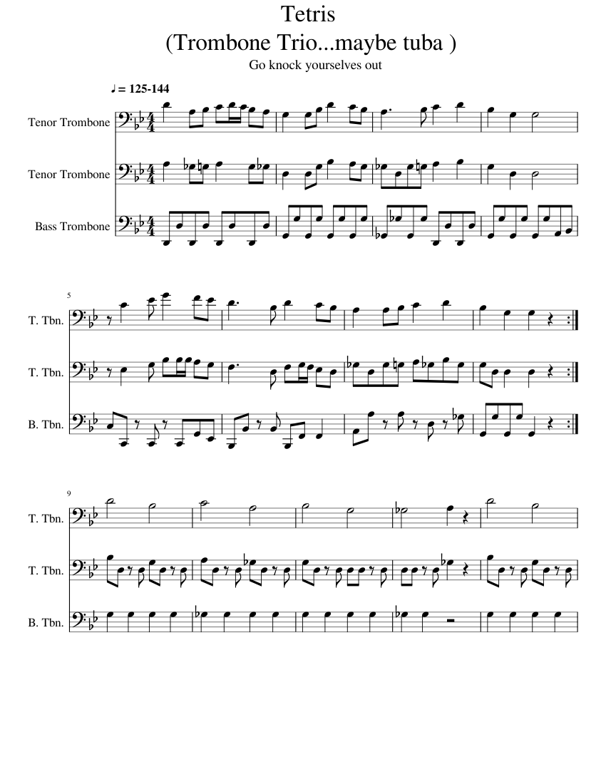 Tetris Theme A Sheet Music for Trombone tenor, Trombone bass (Mixed ...