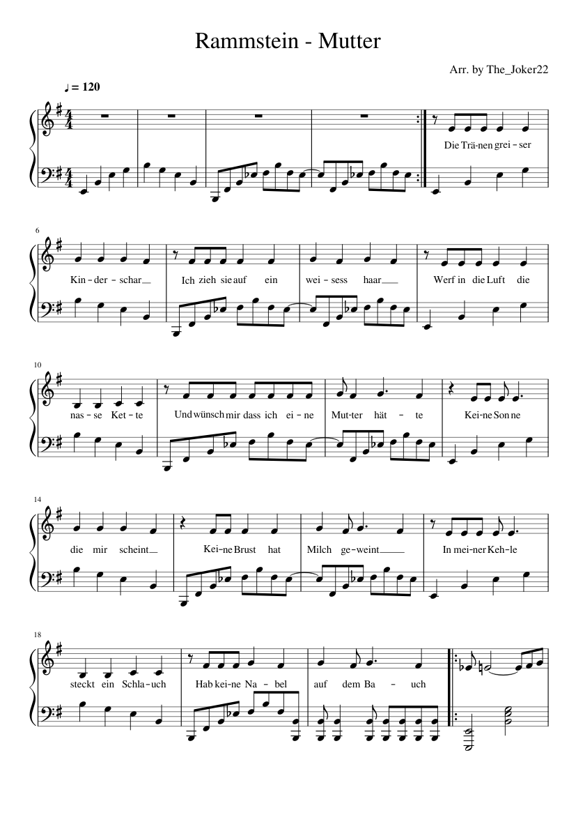 Rammstein - Mutter Sheet music for Piano (Solo) | Musescore.com