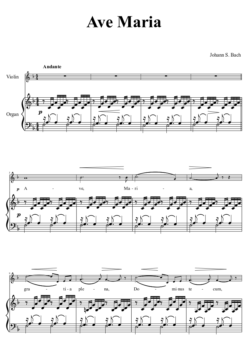 Johann Sebastian Bach - Ave Maria Sheet music for Organ, Violin (Mixed  Duet) | Musescore.com