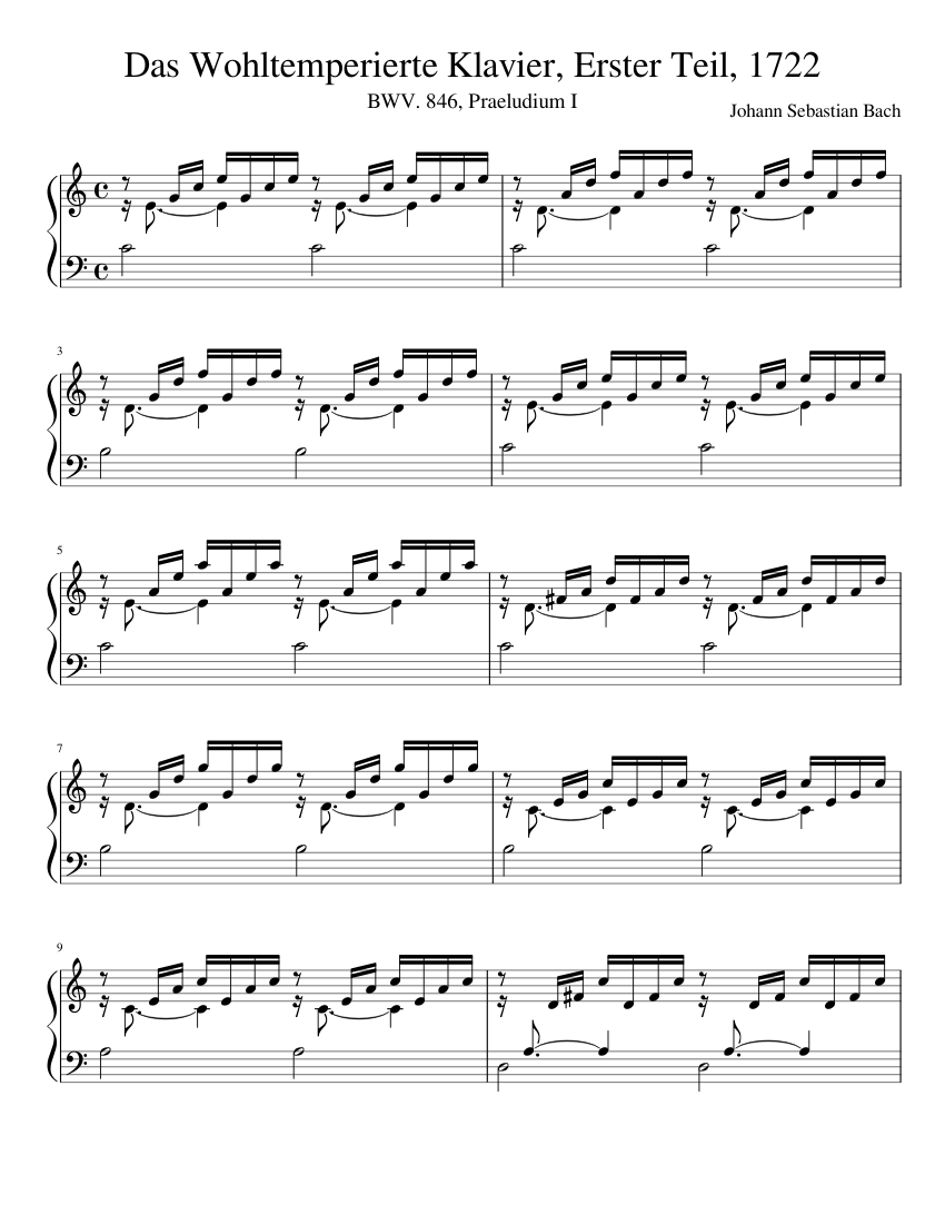 Bach - Das Wohltemperierte Klavier, Erster Teil, 1722 - BWV. 846,  Praeludium I Sheet music for Harpsichord (Solo) | Musescore.com