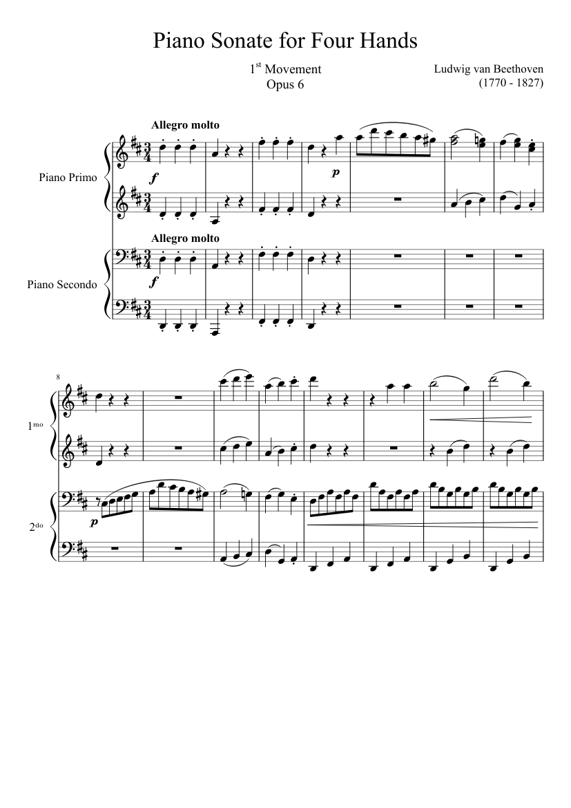 Piano Sonate for Four Hands, 1st Movement Sheet music for Piano (Piano Duo)  | Musescore.com