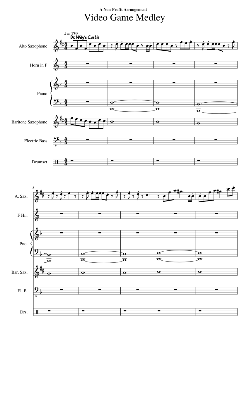 Video Game Medley Sheet Music for Piano, Saxophone alto, Saxophone ...