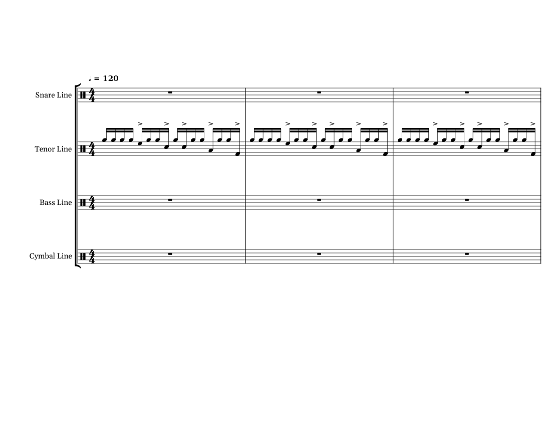 newer cadence Sheet music for Snare drum, Crash, Tenor drum, Bass drum