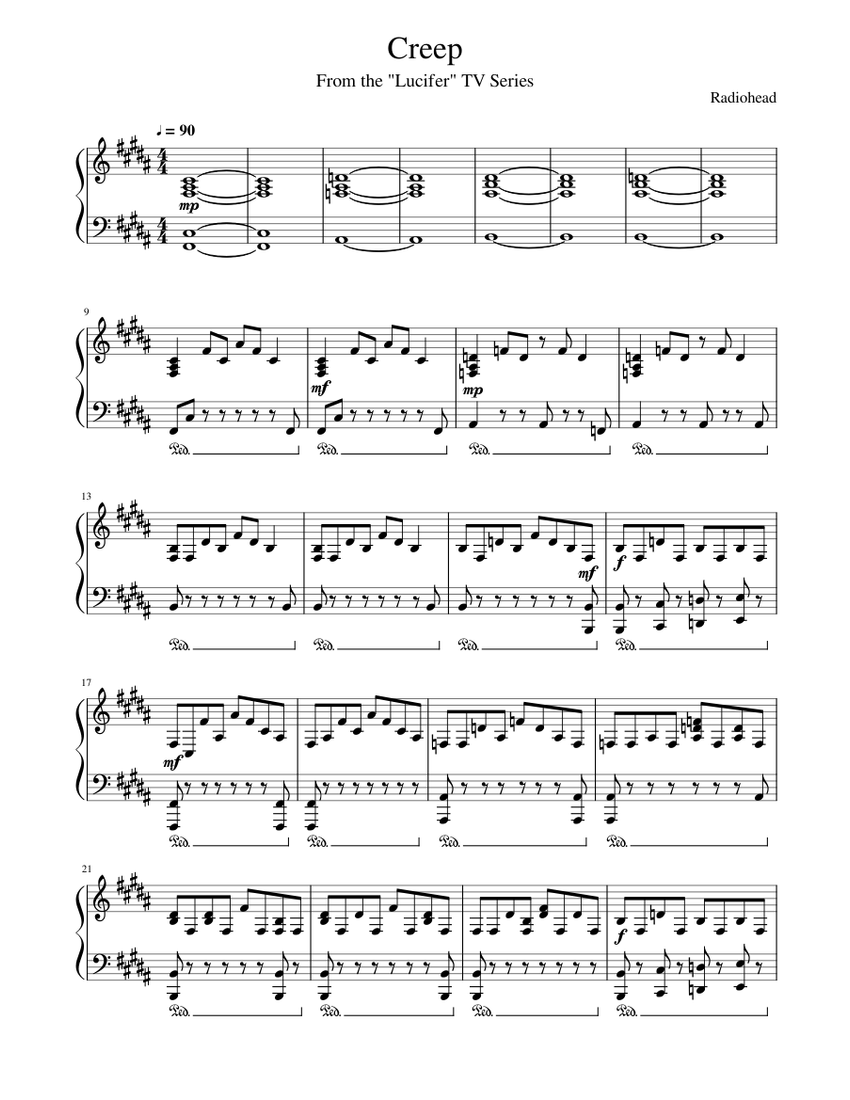 Creep (from the "Lucifer" TV series) Sheet music for Piano (Solo) Easy |  Musescore.com