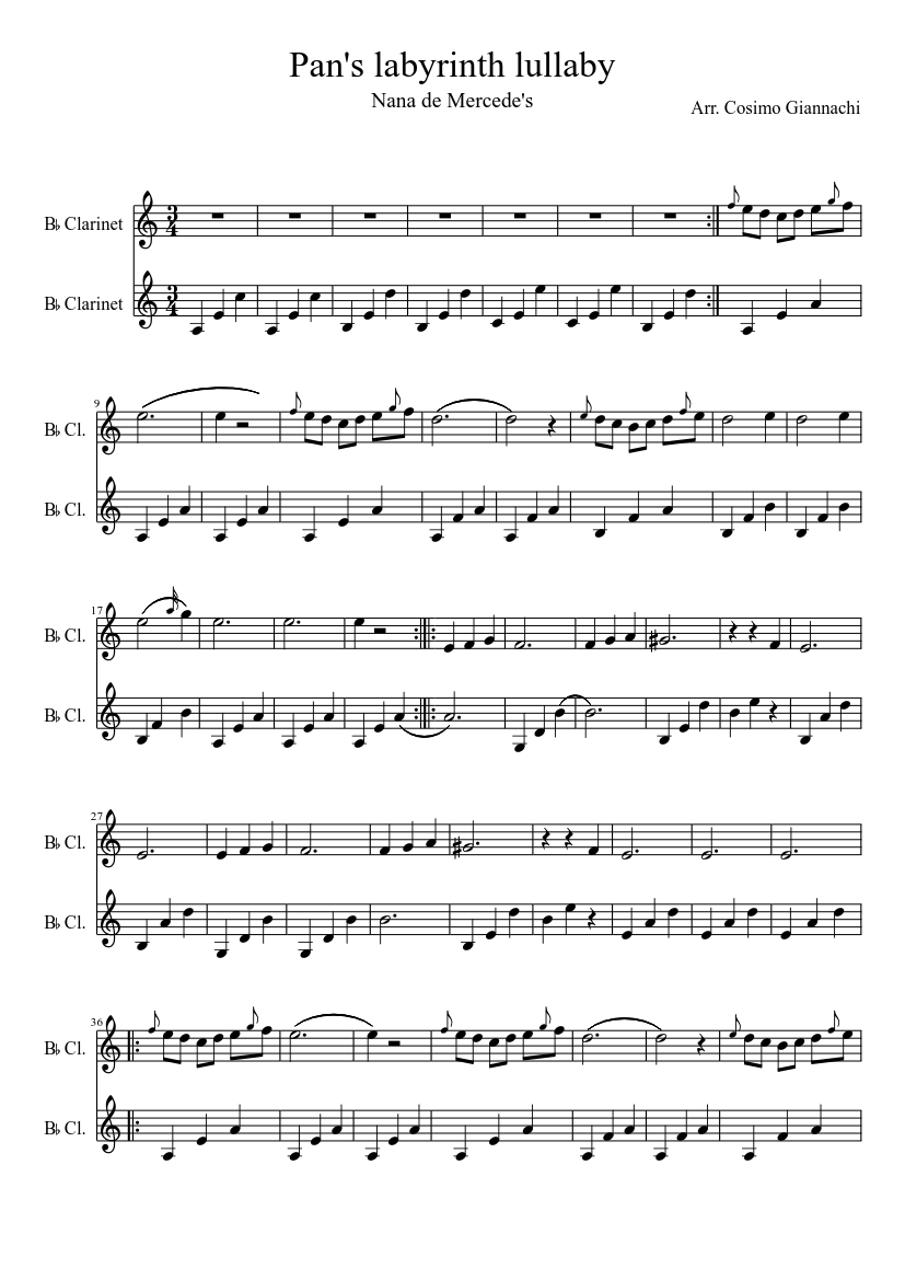 Pan's labyrinth lullaby Sheet music for Clarinet other (Woodwind Duet) |  Musescore.com