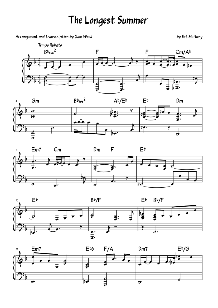 The Longest Summer – Pat Metheny Sheet Music with Chords for Piano