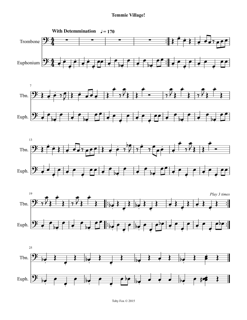 Temmie Village Sheet music for Trombone, Euphonium (Brass Duet ...