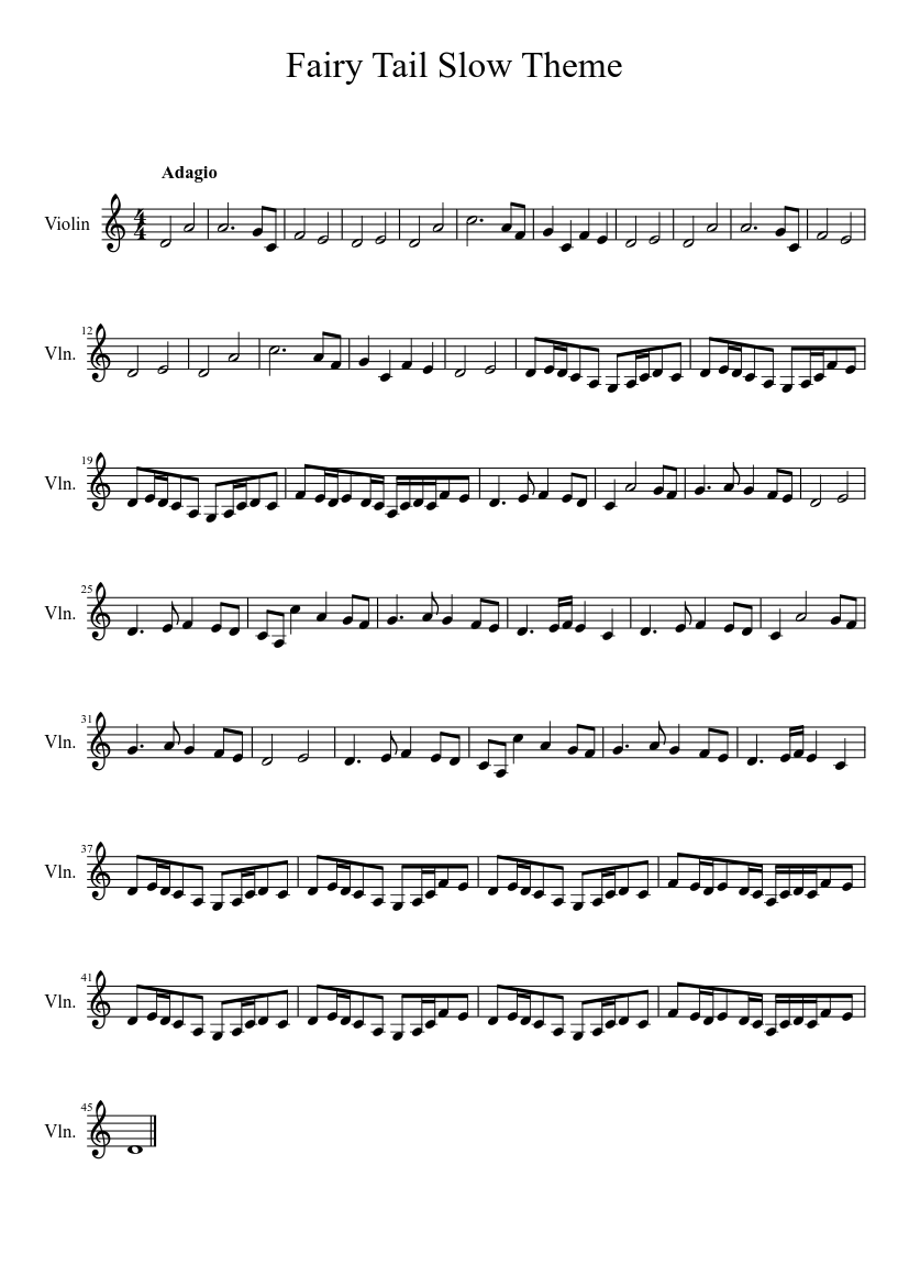 Fairy Tail Slow Theme Sheet music for Violin (Solo) | Musescore.com